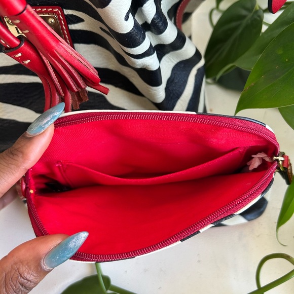 NWT Dooney & Burke Zebra Leather Drawstring Bag & Coin Purse - Picture 7 of 8